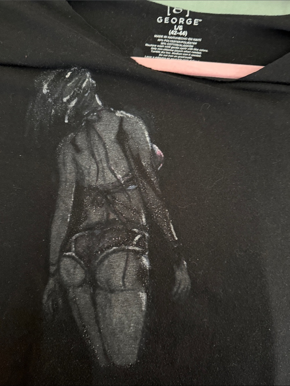 George Black Nightshirt with Pink Neckline and Graphic Back Print